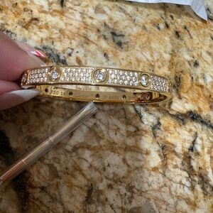 Gold Pave Crystal Screw-Accent Bracelet